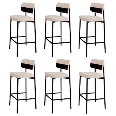 Banqueta Alta Bar Estofada Kit 6 Ella M25 Linho Palha-preto - Mpozenato