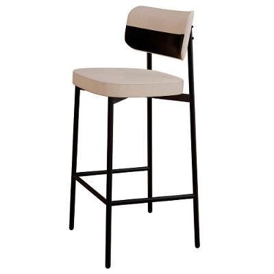 Banqueta Alta Bar Estofada Ella M25 Linho Areia/preto - Mpozenato