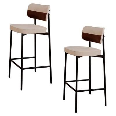 Banqueta Alta Bar Estofada Kit 2 Ella M25 Linho Areia/whisky - Mpozenato