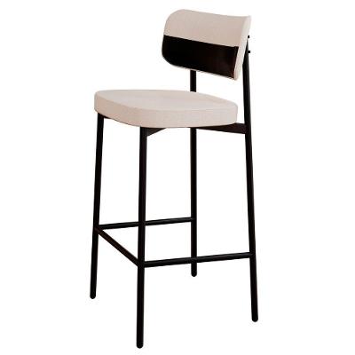 Banqueta Alta Bar Estofada Ella M25 Linho Palha/preto - Mpozenato