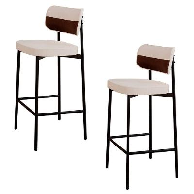 Banqueta Alta Bar Estofada Kit 2 Ella M25 Linho Palha/whisky - Mpozenato