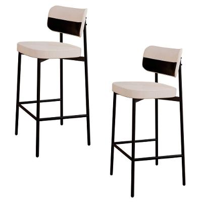 Banqueta Alta Bar Estofada Kit 2 Ella M25 Linho Palha/preto - Mpozenato