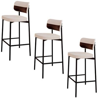 Banqueta Alta Bar Estofada Kit 3 Ella M25 Linho Palha-whisky - Mpozenato