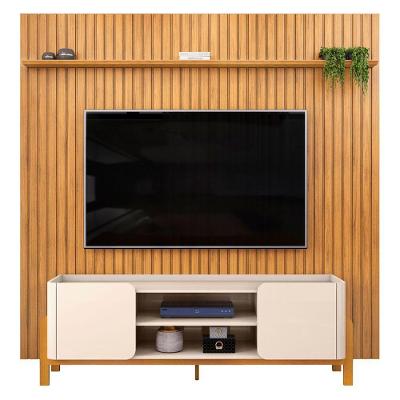 Painel Tv 75 Ripado 250cm E Bancada Chest D04 Off-cedro - Mpozenato