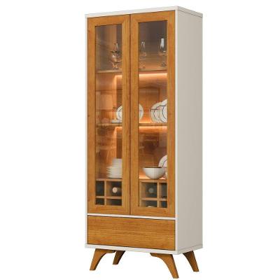 Cristaleira Adega Reflecta 2 Portas De Vidro C- Led - Mavaular Off White-naturalle