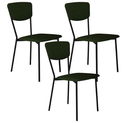 Kit 03 Cadeira Para Sala De Jantar Village Preto C01 Linho Verde Musgo - Lyam Decor