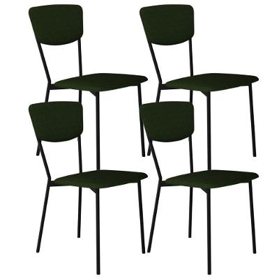 Kit 04 Cadeira Para Sala De Jantar Village Preto C01 Linho Verde Musgo - Lyam Decor