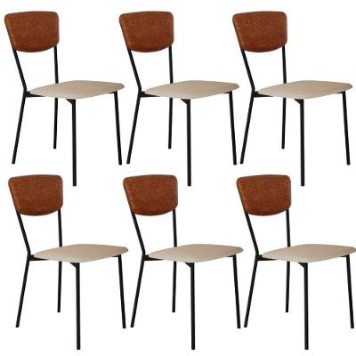 Kit 06 Cadeira Para Sala De Jantar Village Preto C01 Linho Areia Courino Caramelo - Lyam Decor