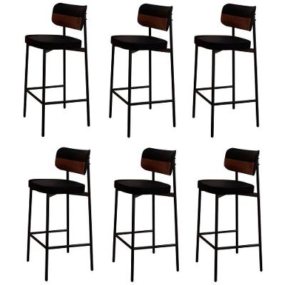Banqueta Alta Bar Estofada Kit 6 Ella M25 Linho Preto-whisky - Mpozenato