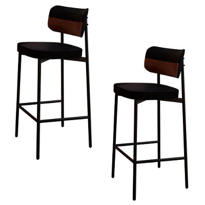 Banqueta Alta Bar Estofada Kit 2 Ella M25 Linho Preto/whisky - Mpozenato