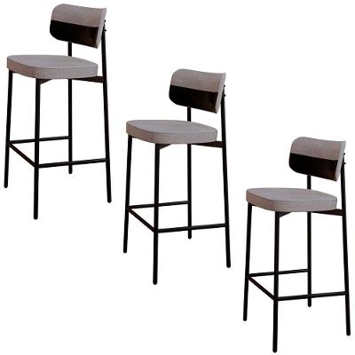 Banqueta Alta Bar Estofada Kit 3 Ella M25 Linho Cinza Cl-preto - Mpozenato