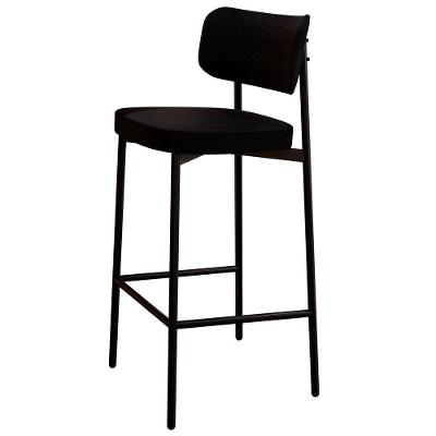 Banqueta Alta Bar Estofada Ella M25 Linho Preto - Mpozenato