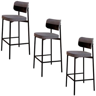 Banqueta Alta Bar Estofada Kit 3 Ella M25 Linho Cinza-preto - Mpozenato