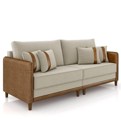 Sofá 2 Lugares Living 172cm Zoe Z08 Veludo Bege/marrom - Mpozenato