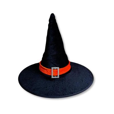 Chapéu De Bruxa Preto Com Fecho E Faixa Laranja Veludo