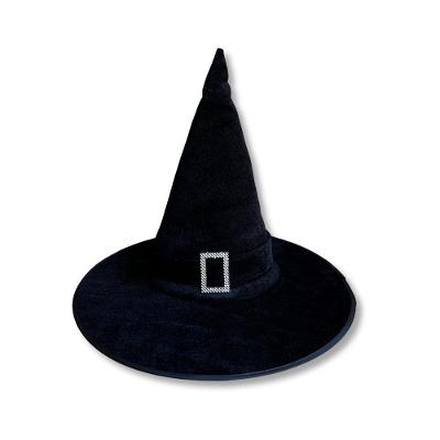 Chapéu De Bruxa Preto Com Fecho E Faixa Preta Veludo