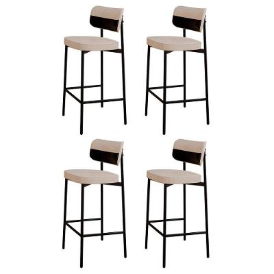 Banqueta Alta Bar Estofada Kit 4 Ella M25 Linho Areia-preto - Mpozenato