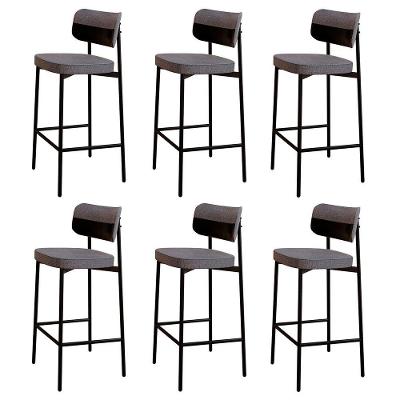 Banqueta Alta Bar Estofada Kit 6 Ella M25 Linho Cinza-preto - Mpozenato