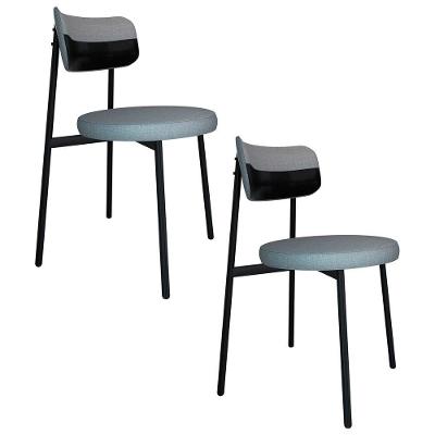 Cadeira De Jantar Estofada Kit 2 Nyka M25 Linho Cinza Cl/preto - Mpozenato