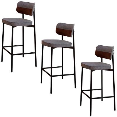 Banqueta Alta Bar Estofada Kit 3 Ella M25 Linho Cinza-whisky - Mpozenato