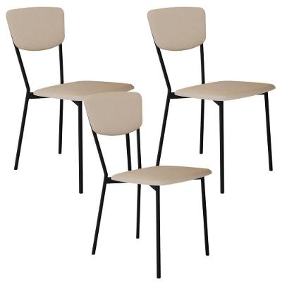 Kit 03 Cadeira Para Sala De Jantar Village Preto C01 Linho Areia - Lyam Decor