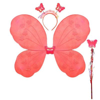 Kit Asa De Borboleta Com Varinha E Tiara Vermelho