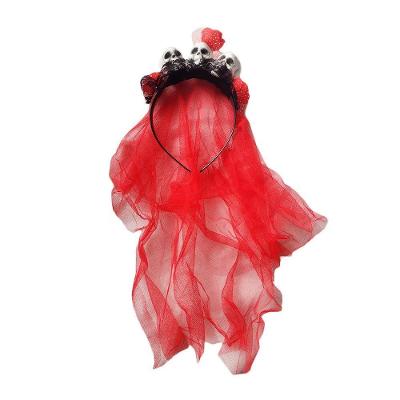 Tiara Rendada Com Caveira Flores E Véu Cor Vermelho