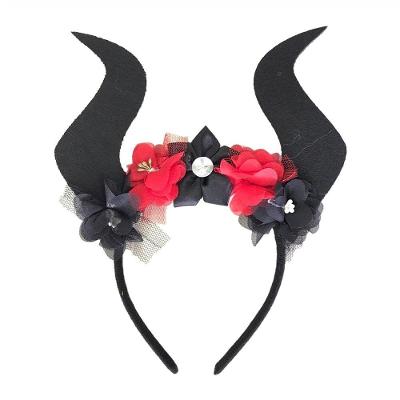 Tiara Diabinha Com Flores Vermelhas E Preto