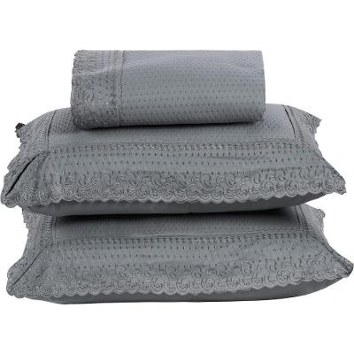 Colcha Queen Home Paris Com Bordado Inglês Micropercal 300 Fios Toque De Algodão 3 Peças - Chumbo