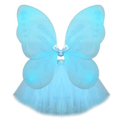Kit Asa De Borboleta E Saia Tule Infantil Azul