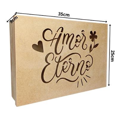 Caixa Para Presente Em Mdf Cru (35x25x09) Amor Eterno