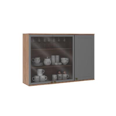 Armário Aéreo Milla Com Portas De Vidro E Nogueira Cinza 120cm Carraro