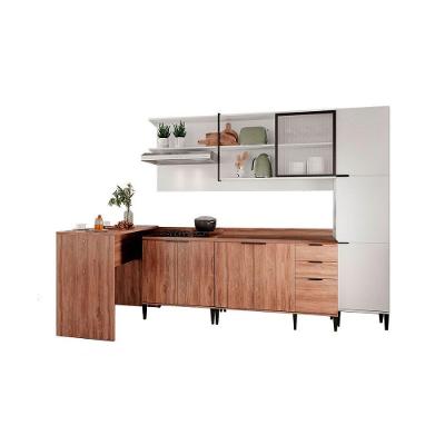 Kit Cozinha Modulada 5 Peças Alpha 1 Aéreo + 2 Balcões + 1 Paneleiro + 1 Ilha C5p100 Freijo/branco - Carraro