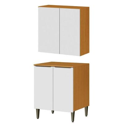 Conjunto Armário Aéreo E Balcão 100% Mdf 2 Portas 70cm Luna Cinamomo/branco