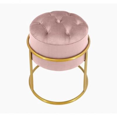 Puff Banqueta Estofado Decorativo Base De Ferro Capitonê Suede Rosa Eli Móveis E Decoração
