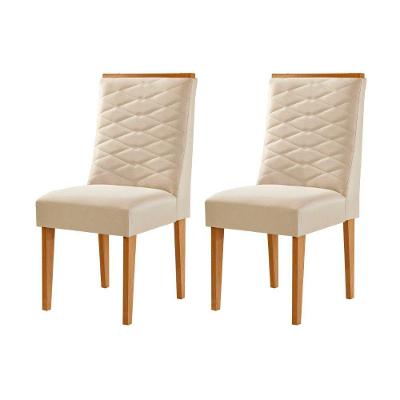 Conjunto Com 2 Cadeiras MDF Eloise Para Sala De Jantar Moderna Veludo Creme/Naturale