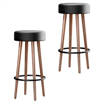 Kit Conjunto 2 Banquetas Malibu Pés Palito Estofado Para Area Gourmet Cozinha Bar Balcao Bistro Courino Preto Eli Móve