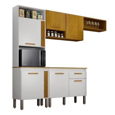 Cozinha Compacta Liza 6 Portas 1 Gaveta Nicho Ripado Mobilihouse Cinamomo Com Branco Acetinado