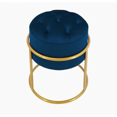 Puff Banqueta Estofado Decorativo Base De Ferro Capitonê Suede Azul Marinho Eli Móveis E Decoração