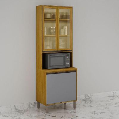 Paneleiro Cristaleira Nala 2 Portas P Microondas Mobilihouse Cinamomo/cinza Acetinado