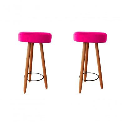 Kit Duas Banqueta Alta Para área Gourmet Balcão Pés Palito Rosa Pink Eli Móveis E Decoração