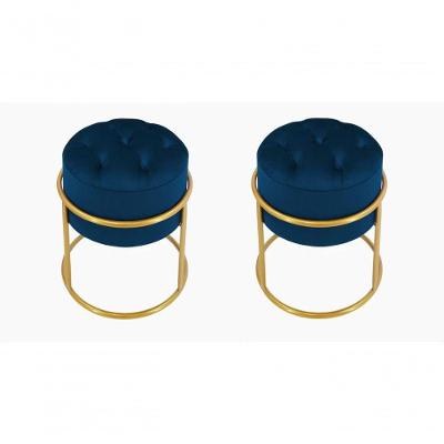 Kit 2 Puff Banqueta Estofado Decorativo Base De Ferro Capitonê Suede Azul Marinho Eli Móveis E Decoração