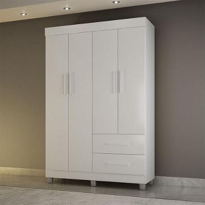 Guarda-roupa Pérola Solteiro 4 Portas 2 Gavetas Mobilihouse Branco