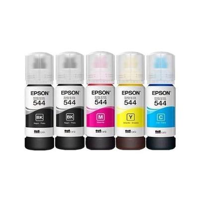 Kit 5 Tintas Epson 544 T544 Original 2 Preto 1 Ciano 1 Amarelo 1 Magenta L-3110 L-3150 L-3250 Refill