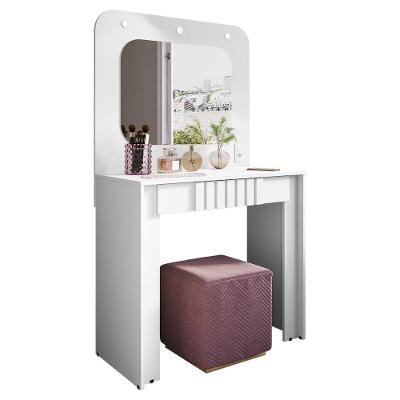Penteadeira Camarim Rouge Com 1 Gaveta Ripada E Led Branco