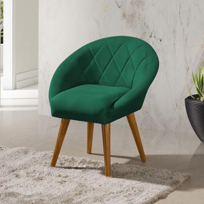 Poltrona Decorativa Canastra Estofada Veludo Verde Esmeralda Pés Palito Em Madeira Maciça