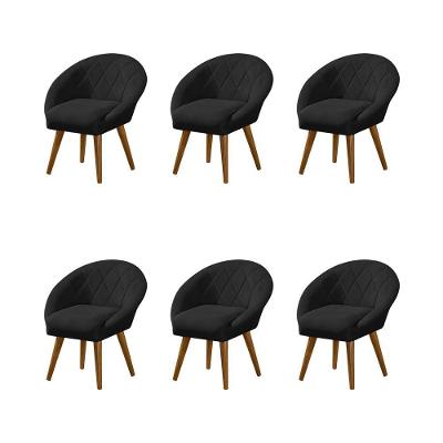 Kit 6 Poltronas Decorativa Canastra Estofada Linho Preto Pés Palito Em Madeira Maciça