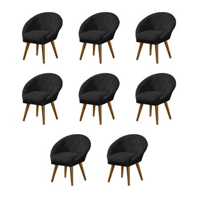 Kit 8 Poltronas Decorativa Canastra Estofada Linho Preto Pés Palito Em Madeira Maciça