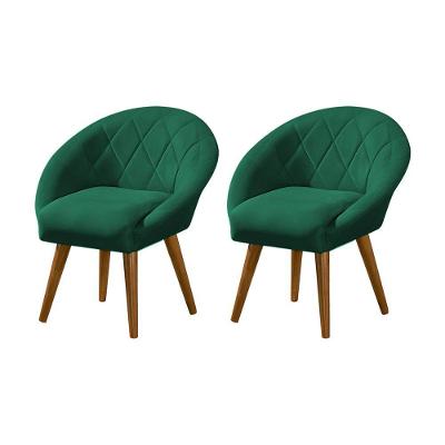 Kit 2 Poltronas Decorativa Canastra Estofada Veludo Verde Esmeralda Pés Palito Em Madeira Maciça