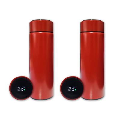 Kit 2 Garrafa Térmica Aço Inox Termômetro Digital Led 500ml Vermelho